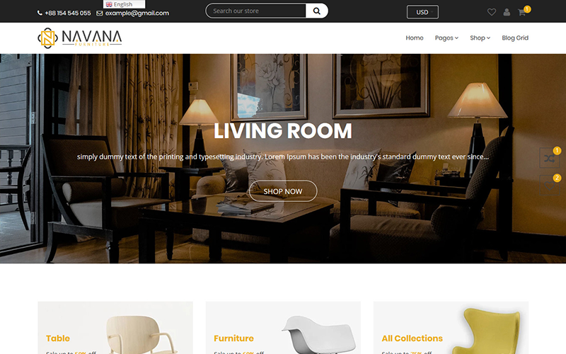Navana Furniture - Interiör Shopify-tema