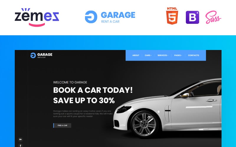 Garage - Modello di sito Web reattivo classico per noleggio auto