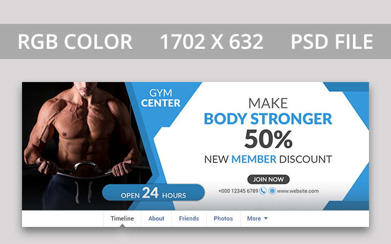 Download Шаблон для соцсетей "Gym Facebook Cover Social Media Template" / Gym Facebook Cover Social Media Template - Шаблон для соцсетей на тему графика facebook cover template banner square ads corporate creative minimal design coupon psd abstract timeline marketing website mockup social graphics gym