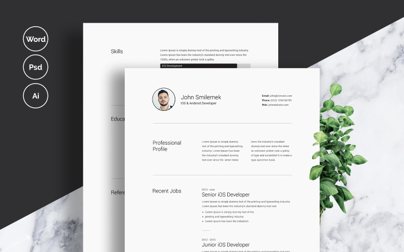 Download Резюме "John Smilemek Resume Template" / John Smilemek Resume Template - Резюме на тему графика 1 page resume 2 3 clean cover letter creative cv template design document microsoft word minimalist modern photoshop psd professional