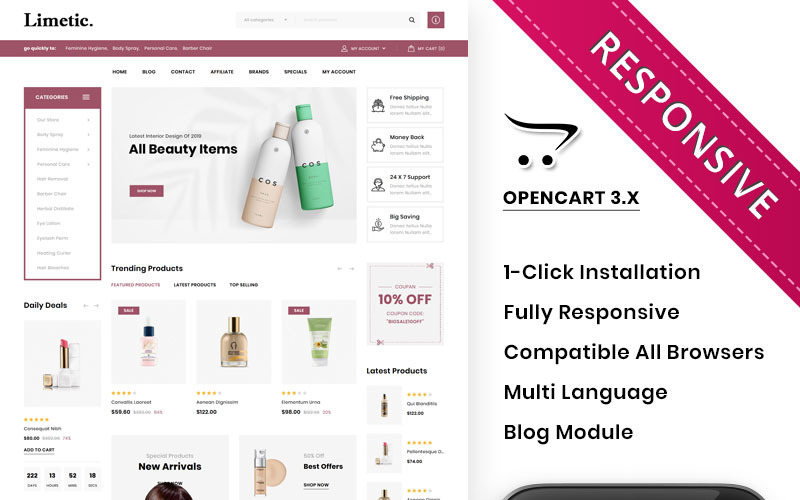 Limetic - Il modello OpenCart del negozio di cosmetici