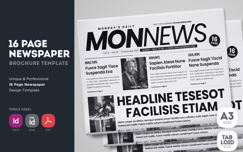 MonNews - Modèle de conception de journal de 16 pages