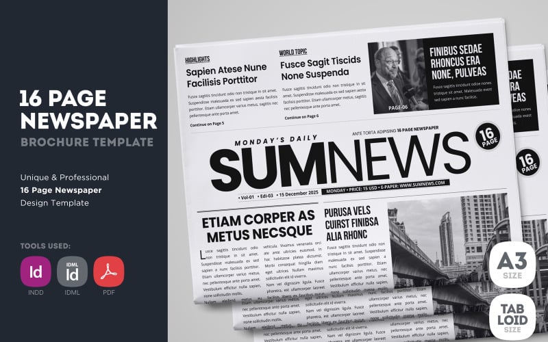 SumNews - 16 Page Newspaper Design Template