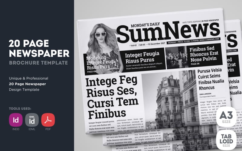 SumNews - 20 Page Newspaper Design Template
