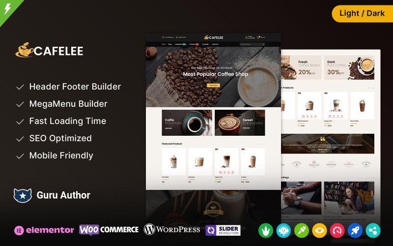 Cafelee - Élelmiszer- és Étterembolt Elementor WooCommerce téma