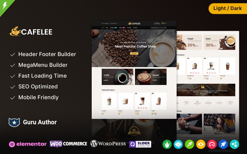 Cafelee - Motyw sklepu spożywczego i restauracyjnego Elementor WooCommerce