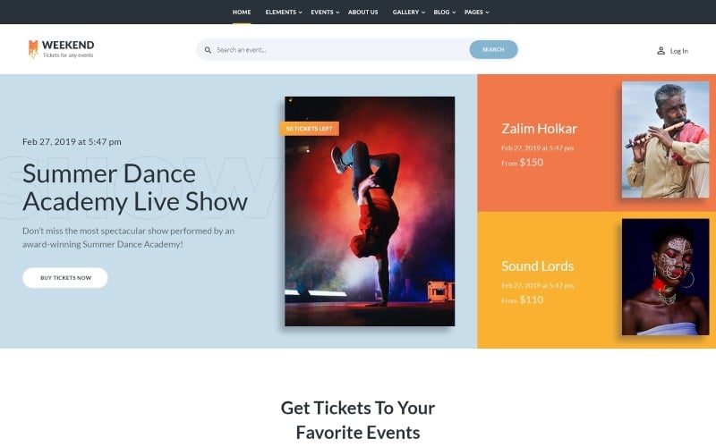Fin de semana: plantilla de sitio web HTML creativo multipágina de entradas
