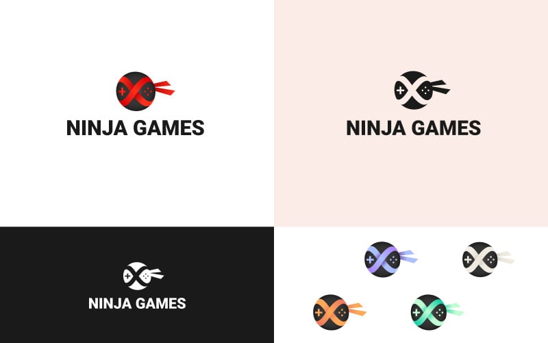 Modello di logo di giochi ninja
