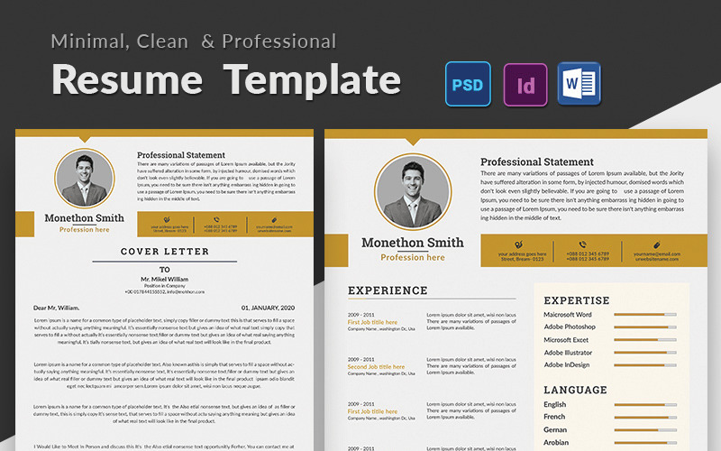 Download Резюме "Monethon Smith Resume Template" / Monethon Smith Resume Template - Резюме на тему графика 2 page resume a4 bundle classic clean cv cover letter job minimalist download layout template word simple application student objective