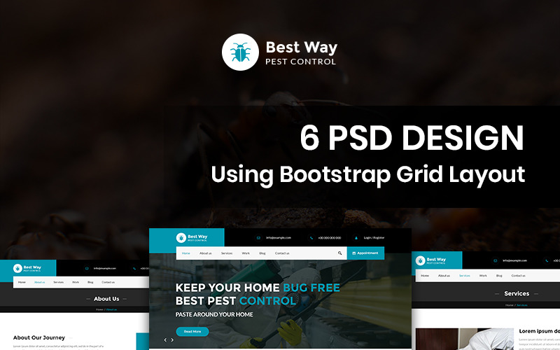Download PSD шаблон "Best Way - Pest Control PSD Template" / Best Way - Pest Control PSD Template - PSD шаблон на тему графика bug pest control service