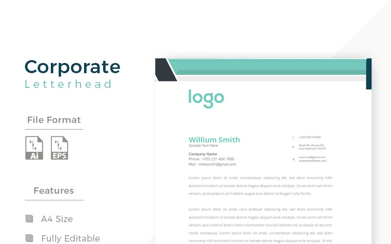Download Фирменный стиль "Design Pro Minimal Letterhead - Corporate Identity Template" / Design Pro Minimal Letterhead - Corporate Identity Template - Фирменный стиль на тему графика simply graphics template clean professional illustration logo style letter corporate print layout creative abstract corporation contract business letterhead headline vector