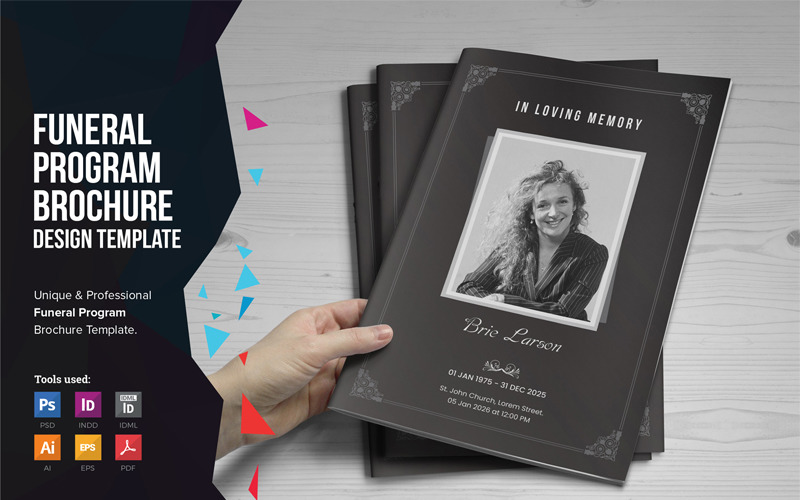Download Фирменный стиль "Ashfi - Funeral Program A5 Brochure - Corporate Identity Template" / Ashfi - Funeral Program A5 Brochure - Corporate Identity Template - Фирменный стиль на тему графика funeral program brochure trifold leaflet flyer template memorial obituary printables prospectus newsletter magazine stationary education order-of-service celebration-of-life service real-esta