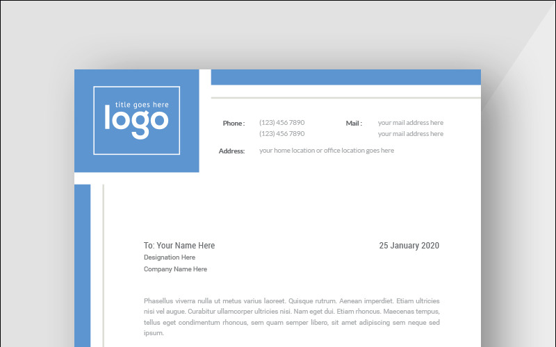 Download Фирменный стиль "Blue Letterhead - Corporate Identity Template" / Blue Letterhead - Corporate Identity Template - Фирменный стиль на тему графика simply graphics template clean professional illustration logo style letter corporate print layout creative abstract corporation contract business letterhead headline vector