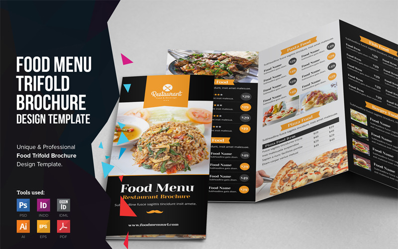 Disha - Brochure a tre ante per menu di cibo - Modello di identità aziendale