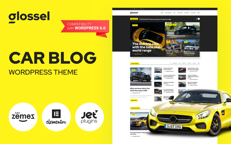 Glossel – WordPress Elementor Theme für Autoblogs auf Automobil-Websites