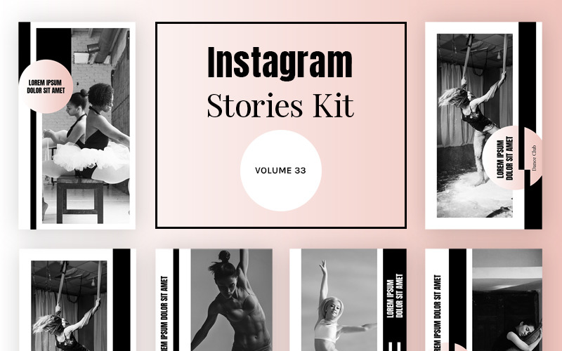 Download Шаблон для соцсетей "Instagram Stories Kit (Vol.33) Social Media Template" / Instagram Stories Kit (Vol.33) Social Media Template - Шаблон для соцсетей на тему графика dance club ballet studio instagram post stories story modern trendy pink promo gym banner feminine blog influencer photographer blackandwhite