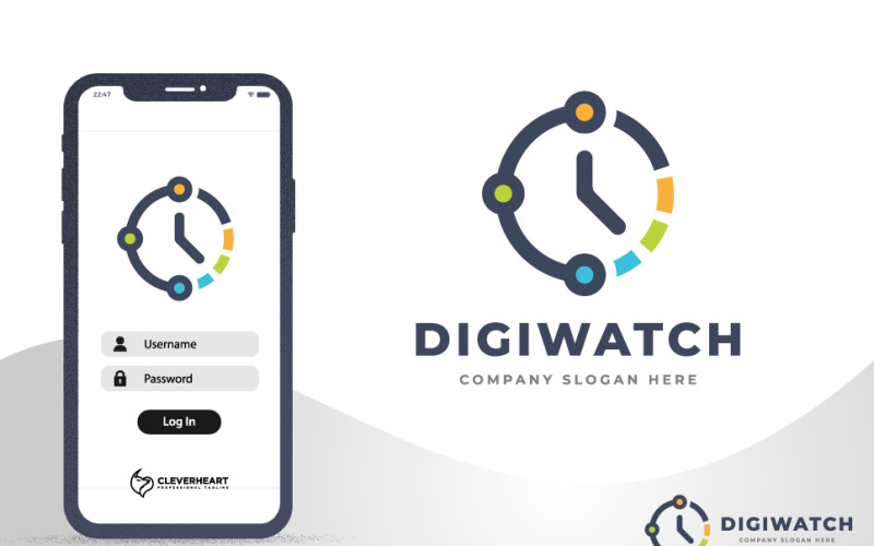 Logo della tecnologia dei dati e del tempo dell'orologio digitale intelligente