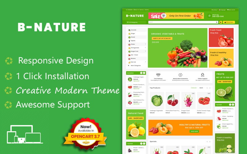 B Nature Organic Fruit & Vegetable OpenCart Template