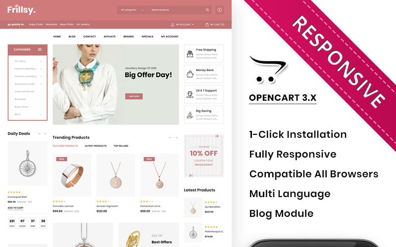 Frillsy - Премиум шаблон OpenCart для ювелирного магазина