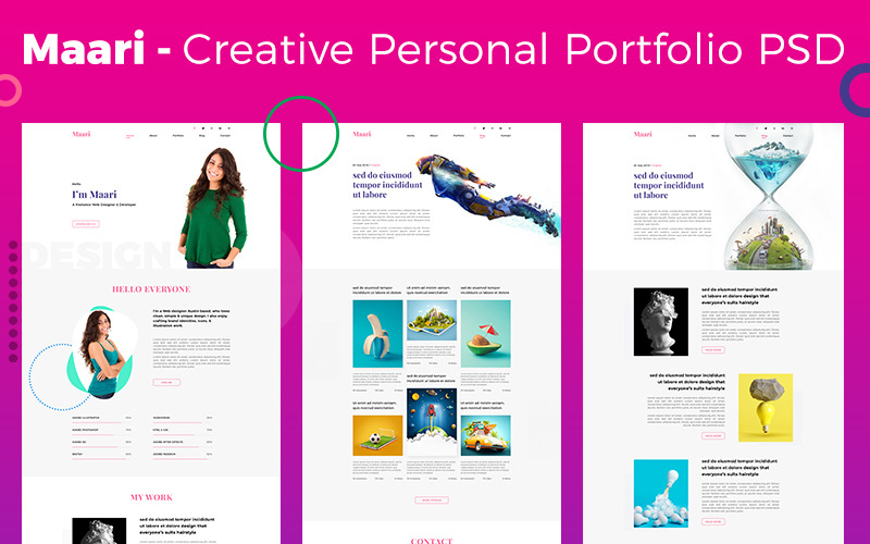 Download PSD шаблон "Maari - Creative Portfolio & Resume PSD Template" / Maari - Creative Portfolio & Resume PSD Template - PSD шаблон на тему персональная страница personal portfolio homepage blogpage blog website creative resume cv page landingpage modern responsive bootstrap grid work