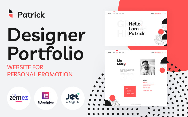 Patrick - Sitio web de la cartera de diseñadores para el tema de WordPress de promoción personal