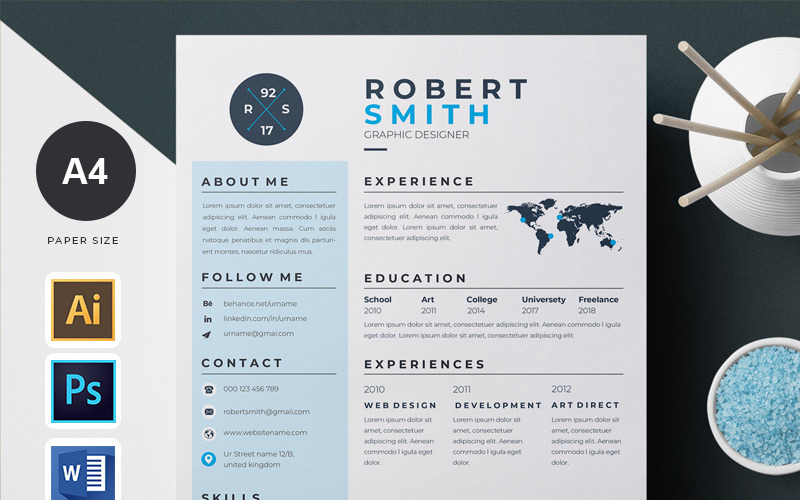 Download Резюме "Robert Smith Modern Resume Template" / Robert Smith Modern Resume Template - Резюме на тему графика a4 clean cv cover letter creative resume curriculum vitae design template doc document docx employment idml indd indesign job modern