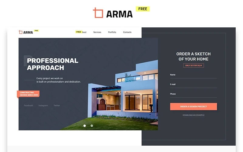 ARMA - Modèle de page de destination HTML créative gratuite pour entreprise de construction