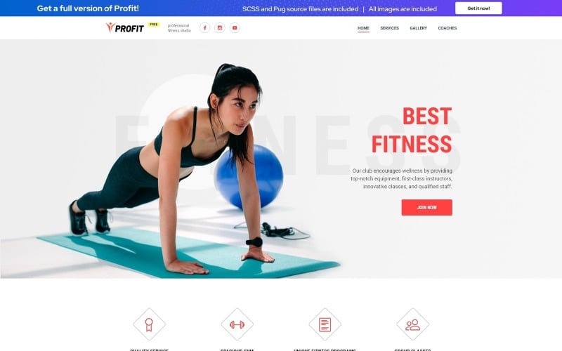 PROFIT - Бесплатный современный HTML-шаблон целевой страницы для фитнеса