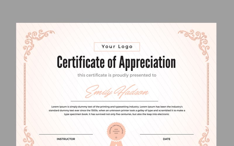 Download Шаблон сертификата "Appreciation Certificate Template" / Appreciation Certificate Template - Шаблон сертификата на тему графика editable completion appreciation achievement certificate custom diploma printed file template graduation word psd pdf clean