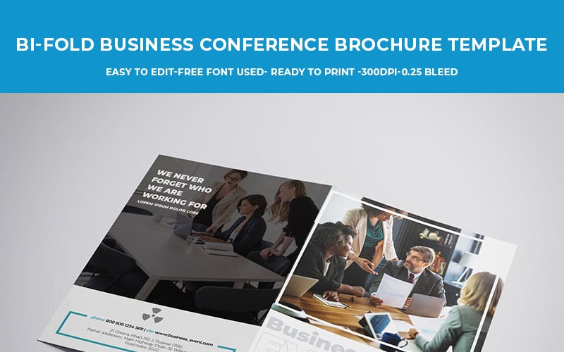 Download Фирменный стиль "Bi-fold Business Conference Brochure - Corporate Identity Template" / Bi-fold Business Conference Brochure - Corporate Identity Template - Фирменный стиль на тему графика bi-fold bifold black brochure business catalog clean conference corporate flyer green half half-fold layered meeting modern orange print