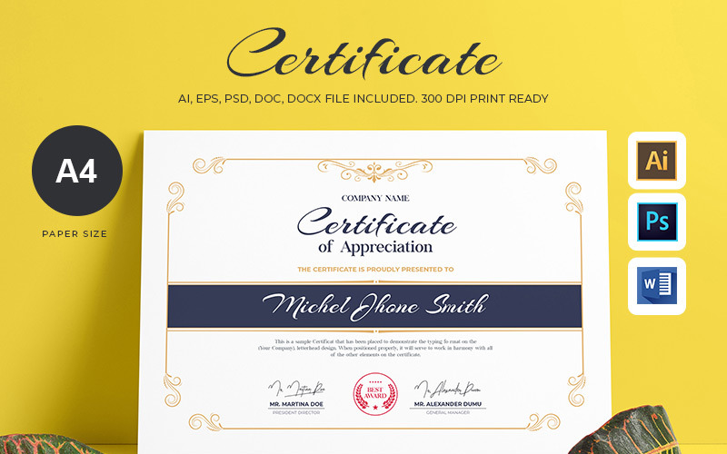 Download Шаблон сертификата "Corporate Certificate Template" / Corporate Certificate Template - Шаблон сертификата на тему графика achievement acknowledgement appraisal appreciation award certificate ai psd template word certification corporate diploma employee excellence frame graduation modern ms paper