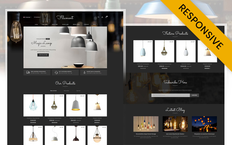 Filament - Modèle réactif OpenCart pour magasin d'éclairage