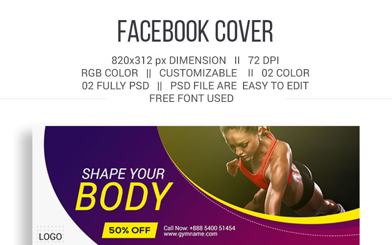 Download Шаблон для соцсетей "Gym Facebook Cover Social Media Template" / Gym Facebook Cover Social Media Template - Шаблон для соцсетей на тему графика 