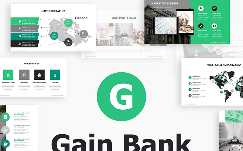 Modelo de PowerPoint de banco intuitivo do Gain Bank