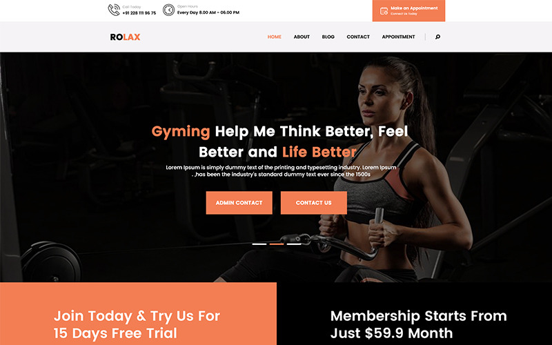 Download PSD шаблон "Rolax - Gym and Fitness PSD Template" / Rolax - Gym and Fitness PSD Template - Адаптивный PSD шаблон на тему фитнес responsive bootstrap gym fitness yoga excerise classes gallery google font contact