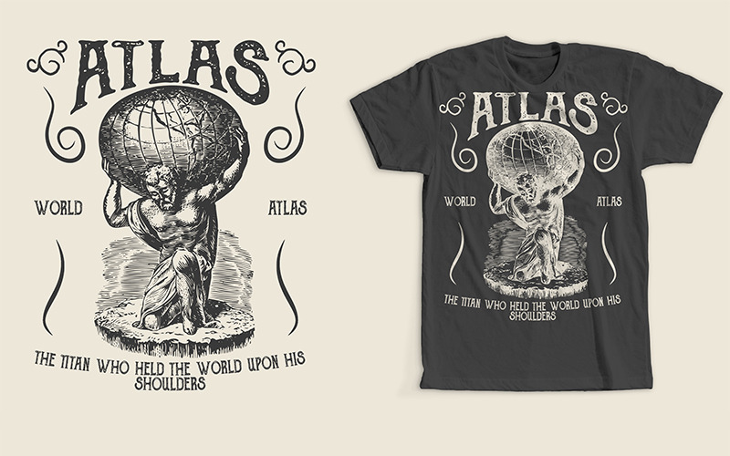 Download T-shirt Design "Atlas Retro Vintage Design - T-shirt Design" / Atlas Retro Vintage Design - T-shirt Design - T-shirt Design на тему графика atlas tshirt t-shirt design illustration graphic retro vintage psd template print on demand merch by amazon redbubble teepublic teespring society