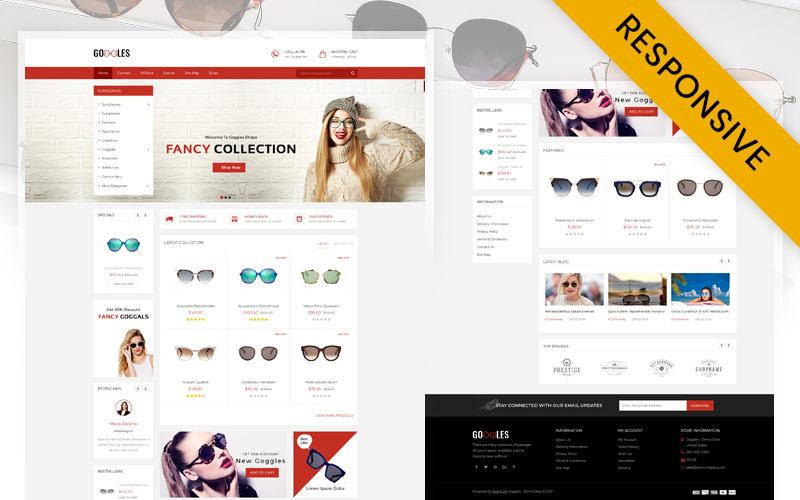 Modello reattivo di Goggles Store OpenCart