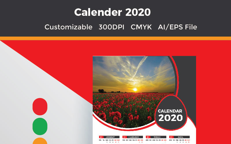 Download Фирменный стиль "1 Page Wall Calendar 2020 Planner" / 1 Page Wall Calendar 2020 Planner - Фирменный стиль на тему графика calendar,2020,blue,clean,company,corporate,creative,wall,design,stocks,desk,elegant,green,gym,one,one,page,calendar,1,wall