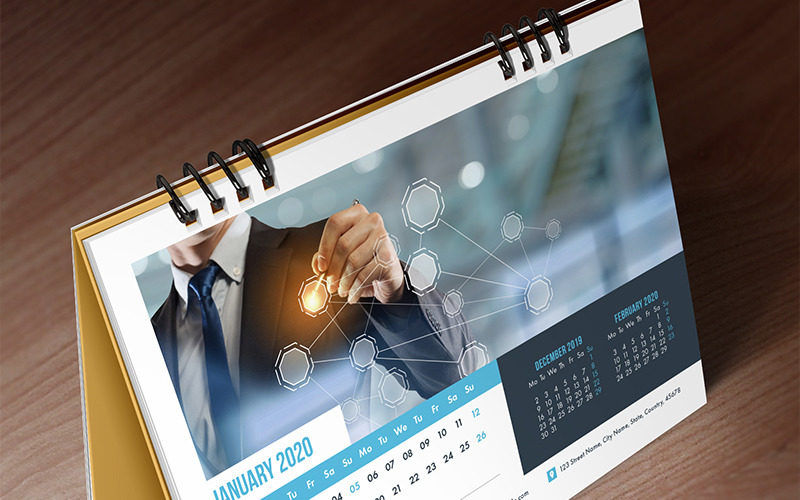 Download Фирменный стиль "Desk Calendar 2020, Table Calendar, , 26 Pages Planner" / Desk Calendar 2020, Table Calendar, , 26 Pages Planner - Фирменный стиль на тему графика template,business,calendar,2020,clean,company,holiday,creative,design,landscape,logo,modern,sunday,month,monthly,planner,blue,photo,square,unique