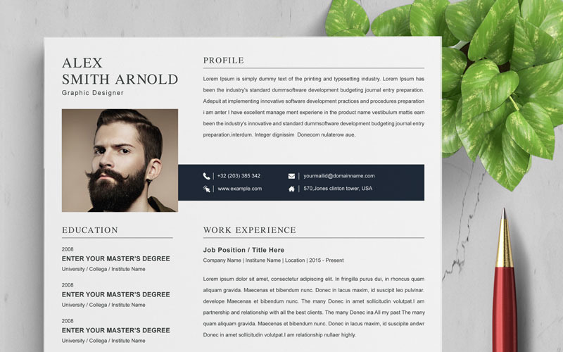 Download Резюме "Arnold Resume Template" / Arnold Resume Template - Резюме на тему графика 2 page a4 clean cv design elegant resume female feminine infographic letter minimalist modern portfolio professional indesign minimal pages