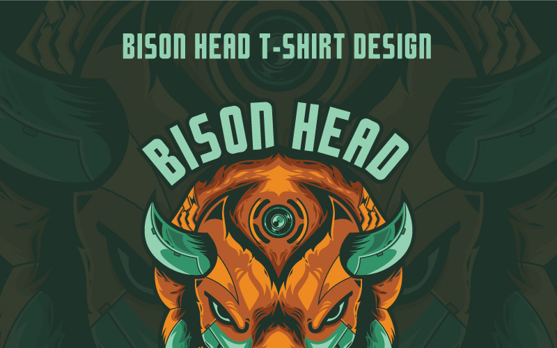 Download T-shirt Design "Bison Head Design - T-shirt Design" / Bison Head Design - T-shirt Design - T-shirt Design на тему графика design t-shirt e-sport animal apparel unique vector illustration character print sticker poster tee style isolated merch product editable custom bison
