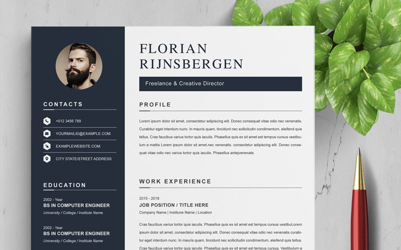 Download Резюме "Florian Resume Template" / Florian Resume Template - Резюме на тему графика 2 page a4 clean cv design elegant resume female feminine infographic letter minimalist modern portfolio professional indesign minimal pages