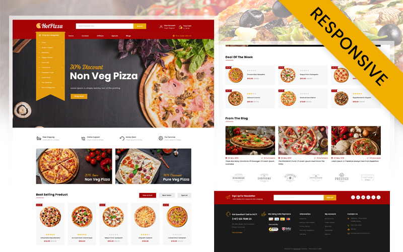 Hot Pizza Store OpenCart reszponzív sablon