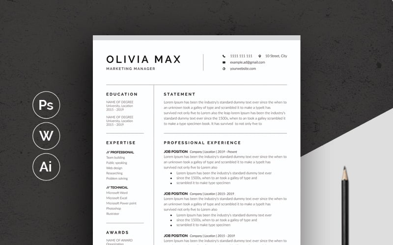 Modèle de CV minimal d'Olivia Max