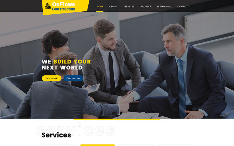 Download PSD шаблон "Onflow Construction PSD Template" / Onflow Construction PSD Template - Адаптивный PSD шаблон на тему графика psd templates construction building architecture builder bootstrap responsive testimonials modern unique design
