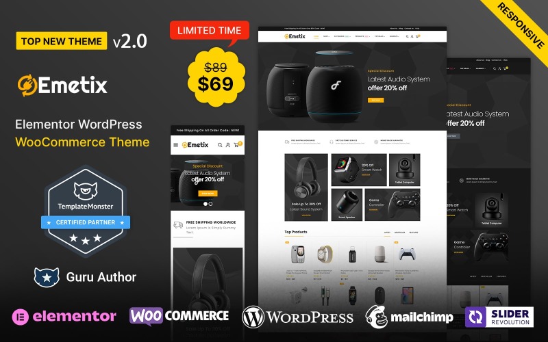 Emetix — тема WooCommerce для магазина электроники и цифровой техники