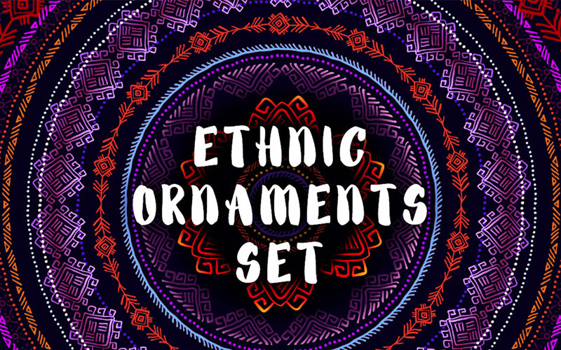 Download Pattern "Ethnic Ornaments Set Pattern" / Ethnic Ornaments Set Pattern - Pattern на тему графика decoration peru print native national tribal ornament mexican horizontal culture night lilac orange summer graphic decor element black violet ethnic