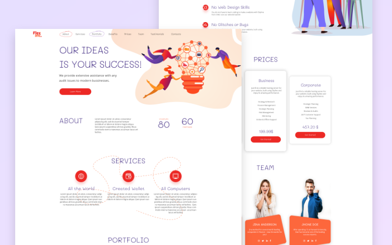 Download PSD шаблон "FlexInc. landing page for startup PSD Template" / FlexInc. landing page for startup PSD Template - PSD шаблон на тему графика 