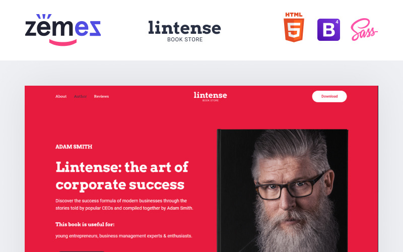 Книжковий магазин Lintense - шаблон цільової сторінки HTML Writer
