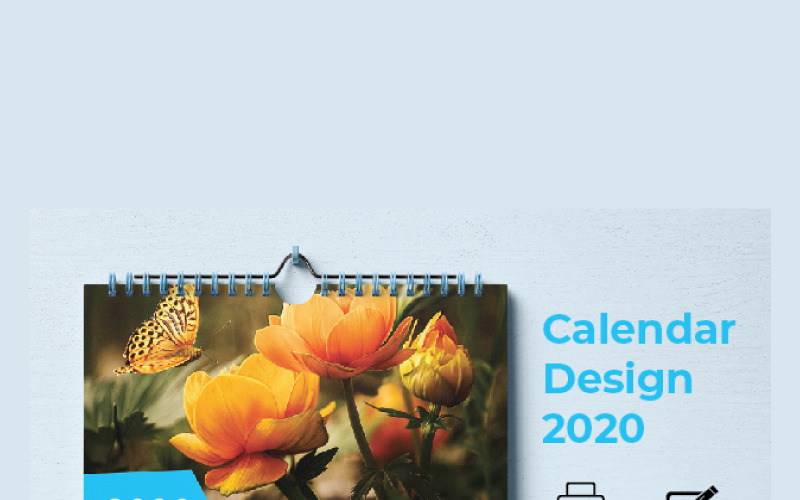 Download Planner "one page calendar 2020 Planner" / one page calendar 2020 Planner - Planner на тему графика 1 page calendar 2020 wall corporate creative design stocks elegant modern one page calendar planner 2019 stationery template unique week